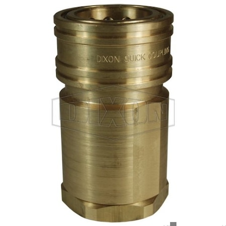 Dixon Quick Disconnect Poppet Valve Coupler, 1-1/2 in Nominal, Quick Disconnect Coupler x FNPT, Brass, Dom PS-12HF12-B